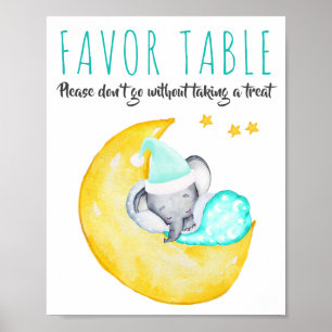 Baby Shower Elephant on the Moon Favour Table Sign