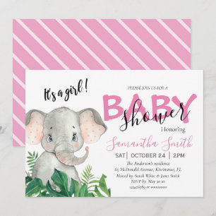 Baby Shower Elephant pink Announcement