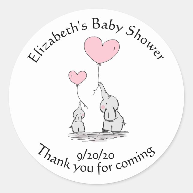 Baby Shower Elephant Pink Balloon Thank you Favour Classic Round Sticker (Front)