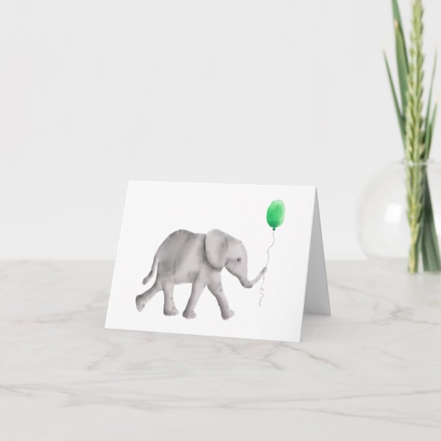 Baby Shower Elephant Thank You Cards, Green Card (Front)