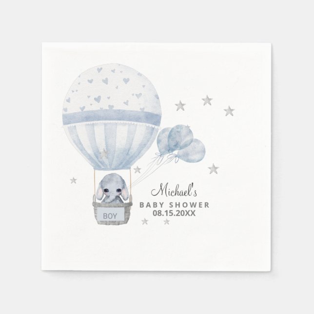 Baby Shower Elephant with Air Hot Balloon  Napkin (Front)
