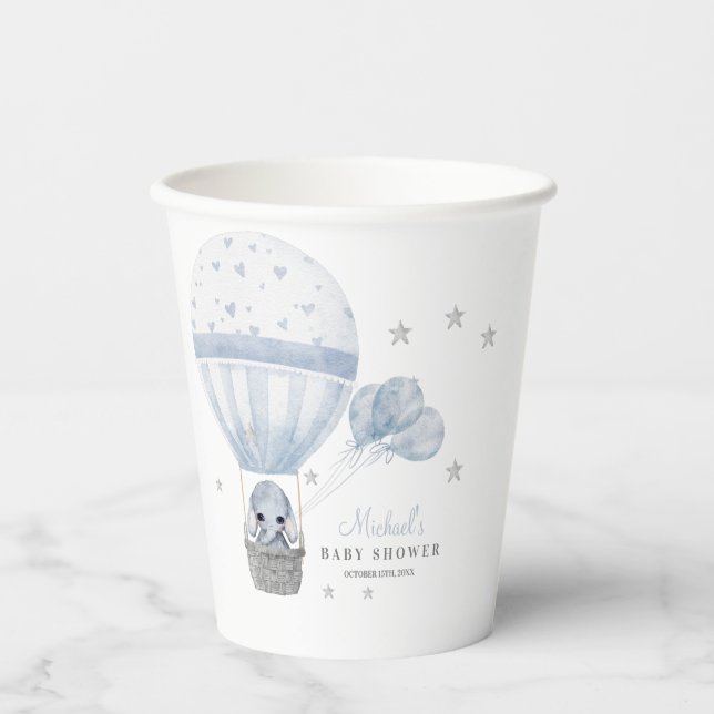 Baby Shower Elephant with Air Hot Balloon Paper Cups (Front)