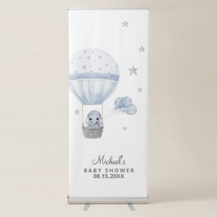 Baby Shower Elephant with Air Hot Balloon Retractable Banner