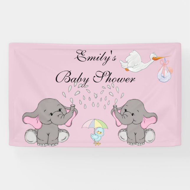 Baby Shower, Elephants, BlueBird and Stork, Custom Banner (Horizontal)
