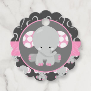 Baby Shower Elephants Pink and Grey Favour Tags