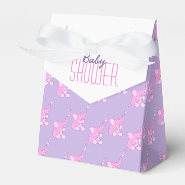 Baby shower elephants pink purple gift favour box (Front Side)
