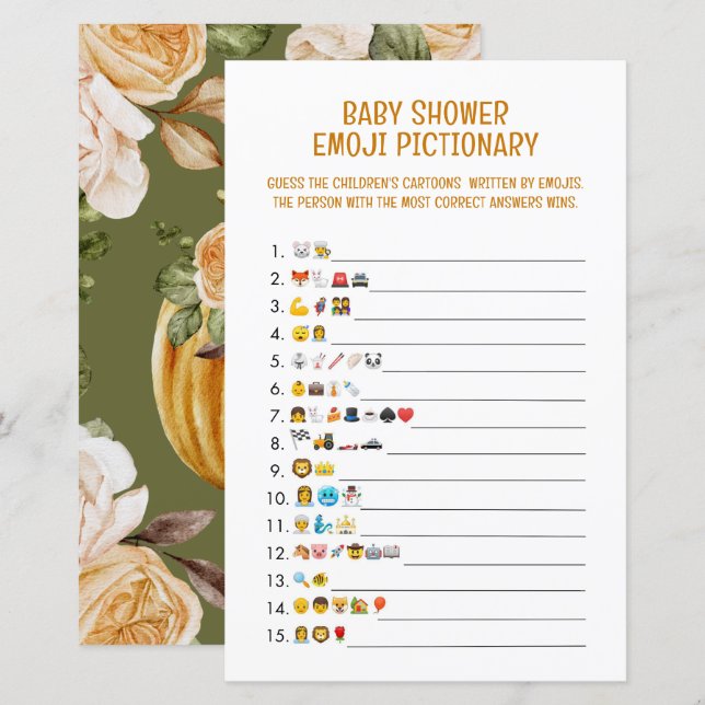 Baby Shower Emoji Pictionary Game (Front/Back)
