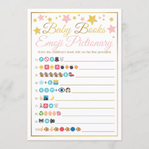 Baby Shower Emoji Pictionary Game Pink Gold Stars Invitation