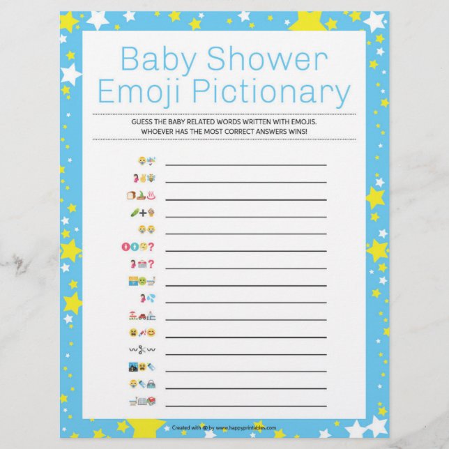 Baby Shower Emoji Pictionary [Starry Night Blue] Custom Letterhead (Front)
