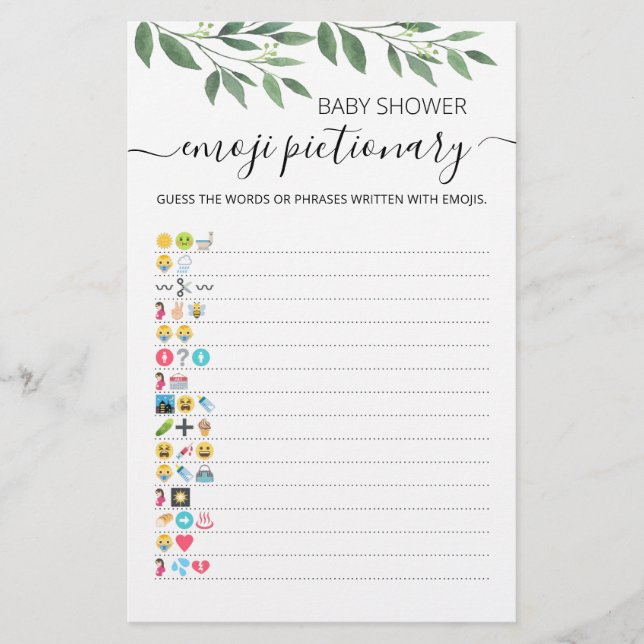 Baby Shower Emoji Pictionary with Answers game (Front)