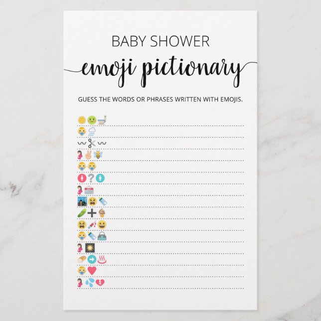Baby Shower Emoji Pictionary with Answers game (Front)