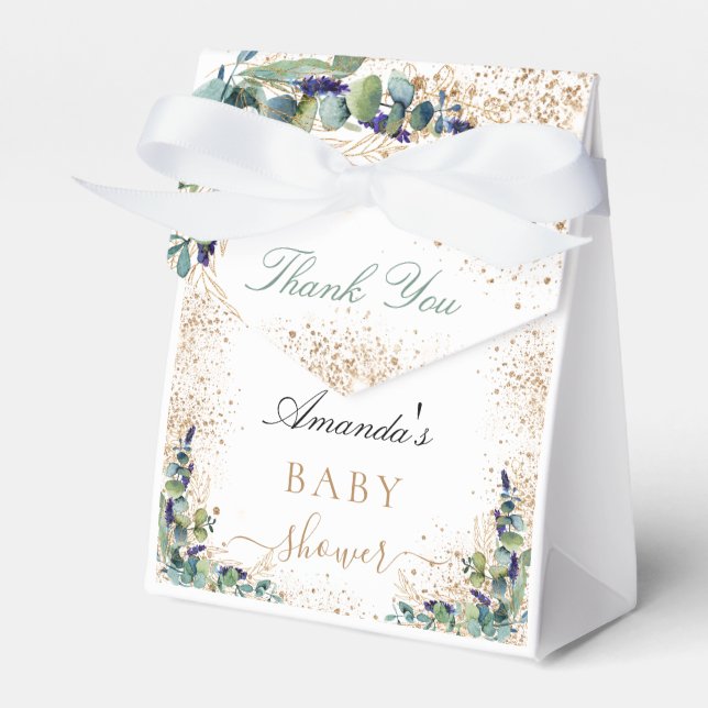 Baby shower eucalyptus glitter name thank you favour box (Front Side)