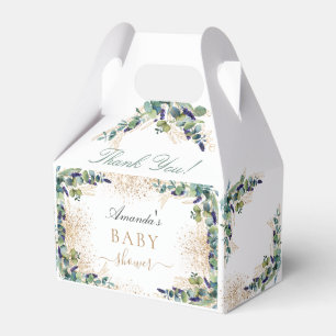 Baby shower eucalyptus gold glitter thank you favour box