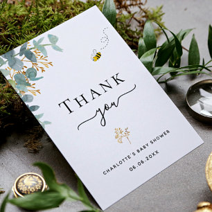 Baby Shower eucalyptus greenery bee  thank you Postcard