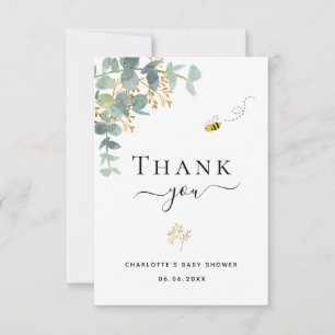 Baby Shower eucalyptus greenery elegant cute bee Thank You Card