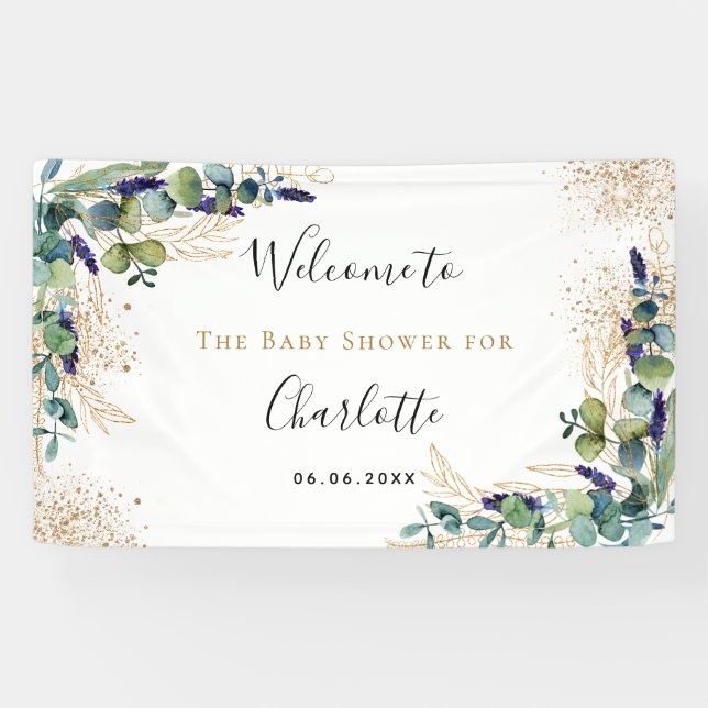 Baby Shower eucalyptus greenery elegant welcome  Banner (Horizontal)