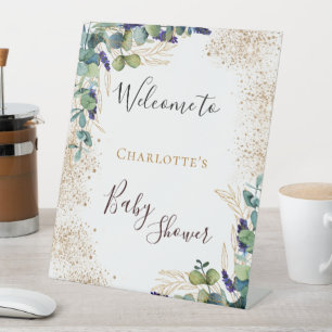 Baby Shower eucalyptus greenery elegant welcome Pedestal Sign