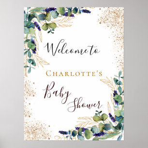Baby Shower eucalyptus greenery elegant welcome Poster