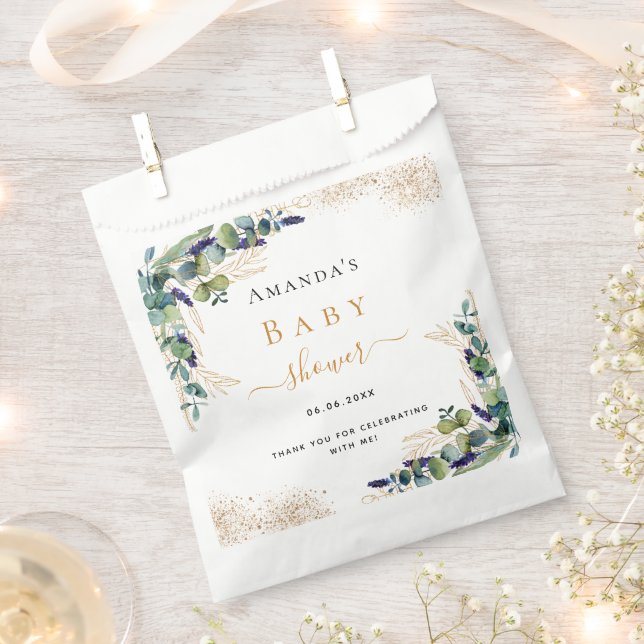 Baby Shower eucalyptus greenery glitter thank you Favour Bags (Clipped)