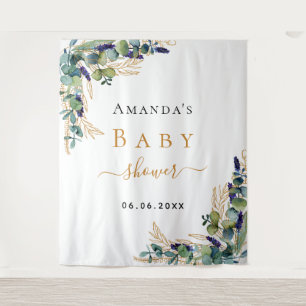 Baby Shower eucalyptus greenery gold monogram Tapestry