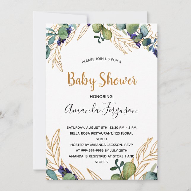 Baby Shower eucalyptus greenery invitation (Front)
