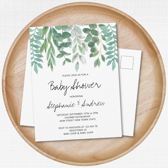 Baby Shower Eucalyptus Greenery  Invitation Postcard (Creator Uploaded)