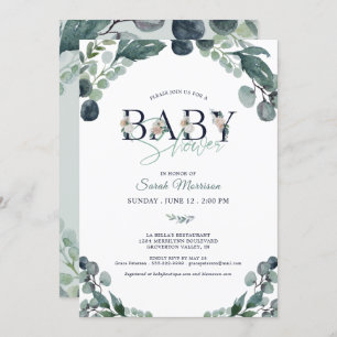 Baby Shower Eucalyptus Greenery Navy Blue Invitation
