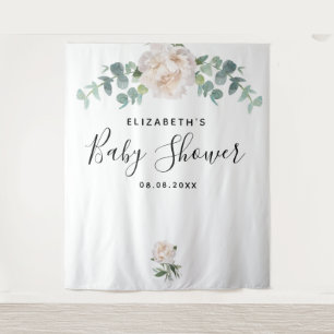 Baby Shower eucalyptus greenery white elegant Tapestry
