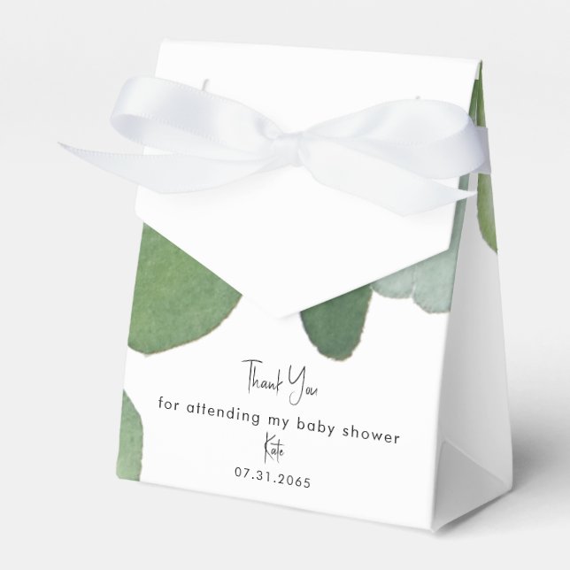 Baby Shower Eucalyptus Simple White Favour Box (Front Side)