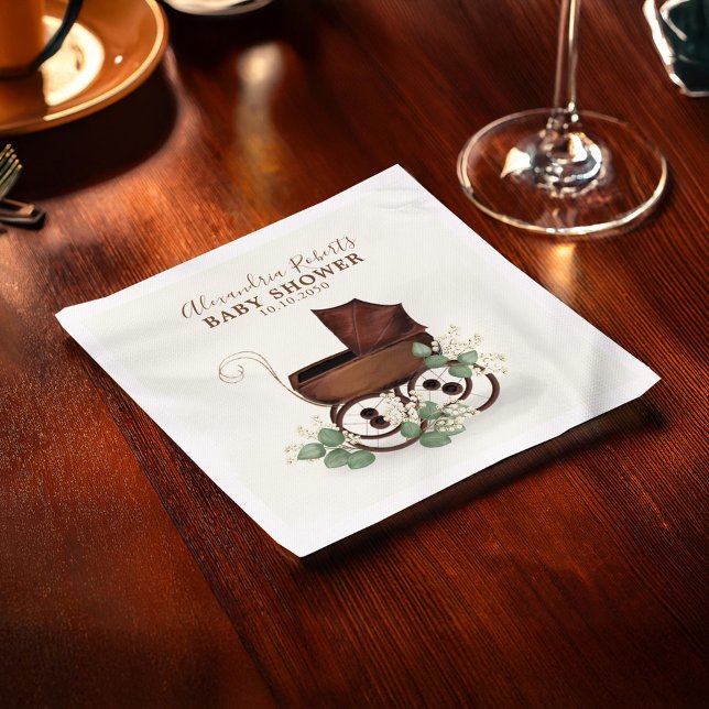 Baby Shower Eucalyptus Vintage Carriage Cute Napkin (Baby shower vintage carriage custom napkin,)