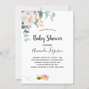 Baby Shower eucalyptus white floral mum to bee Invitation