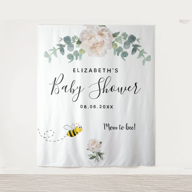 Baby Shower eucalyptus white floral mum to bee Tapestry (Front)