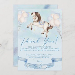 Baby Shower Fairytale Pony Stars Blue Balloons Thank You Card