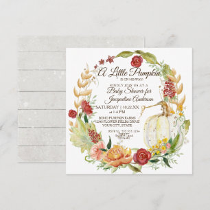 Baby Shower Fall Floral Burgundy White Pumpkin Invitation
