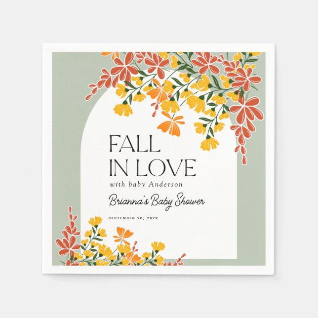 Baby Shower Fall In Love Autumn Floral Baby Napkin (Front)