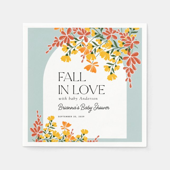 Baby Shower Fall In Love Autumn Floral Napkin (Front)
