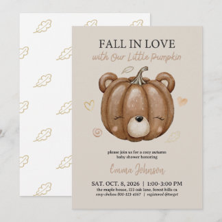 Baby Shower Fall in Love Autumn Pumpkin Bear Invitation