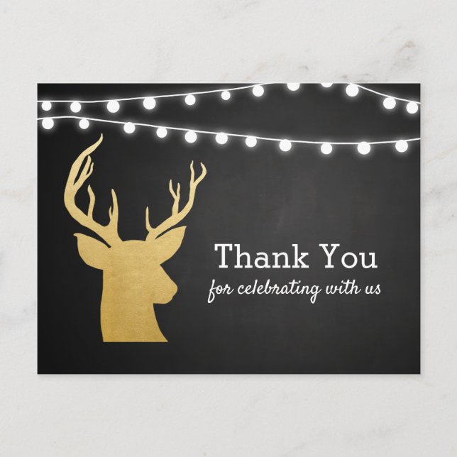 Baby Shower | Faux Gold Foil Antler | Chalkboard Postcard (Front)