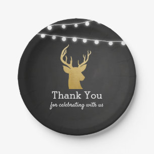 Baby Shower   Faux Gold Foil Antler   Thank You Paper Plate