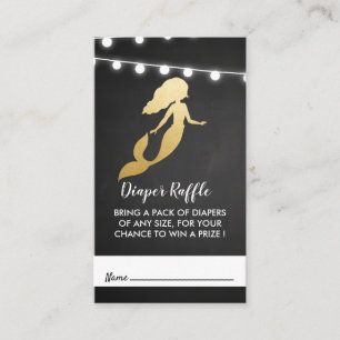 Baby Shower   Faux Gold Foil Mermaid Diaper Raffle Enclosure Card