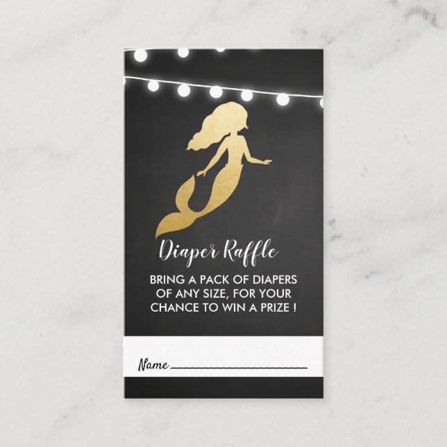 Baby Shower | Faux Gold Foil Mermaid Diaper Raffle Enclosure Card (Front)