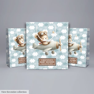 Baby Shower Favor Bag With Watercolor Pilot Bear
