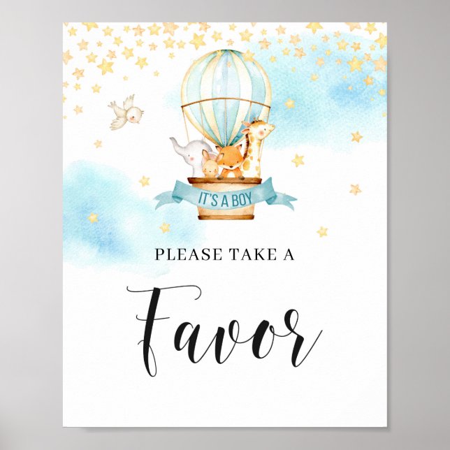 Baby Shower Favor sign hot air balloon animals (Front)