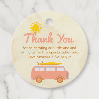 Baby Shower Favor Tags Retro Surf Pink & Yellow