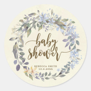 baby shower favors stickers boho blue floral