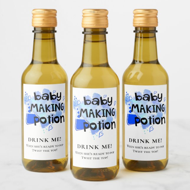 Baby Shower Favour Baby Making Potion Blue Hearts Wine Label (Bottles)
