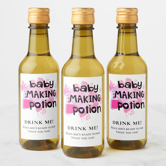 Baby Shower Favour Baby Making Potion Pink Hearts Wine Label (Bottles)