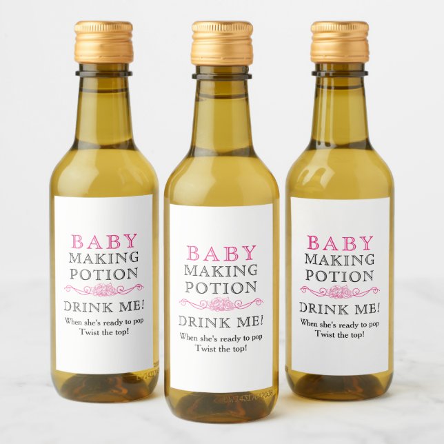 Baby Shower Favour Baby Making Potion Pink Mini Wine Label (Bottles)