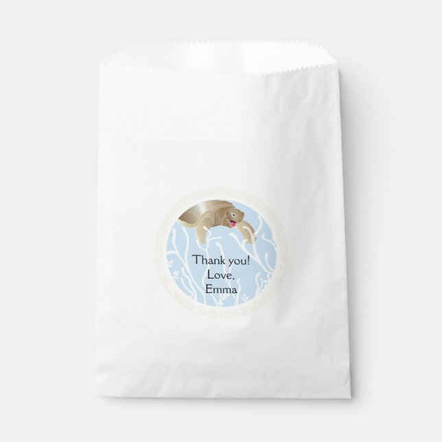 Baby Shower Favour Bag, Baby Sea Turtle, Cream/Blu Bags (Front)