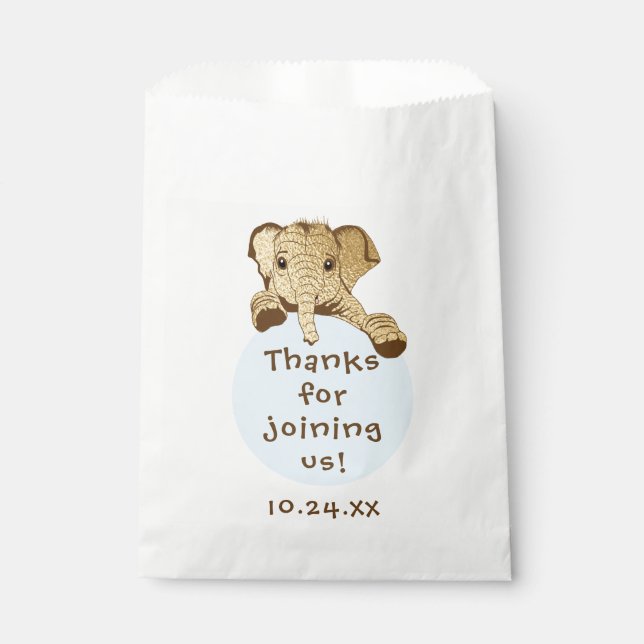 Baby Shower Favour Bag, Gold Blue Elephant Bags (Front)